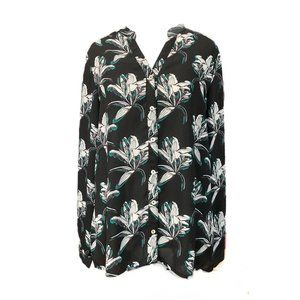 A/K Urban Womens Button Up Shirt Black Floral Long Sleeve Cuff Notch Neck Top 38